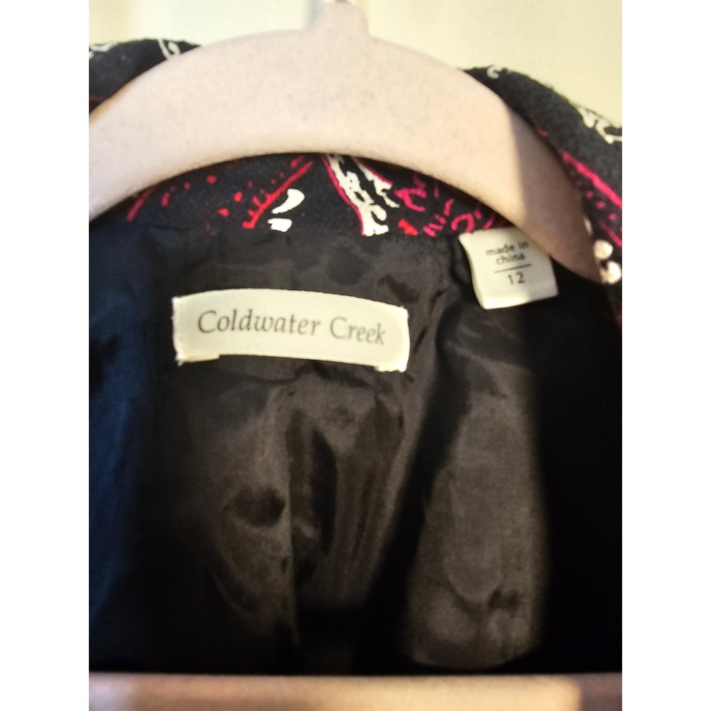 Coldwater Creek Paisley Motif Jacket Black Red White Cotton Blazer Womens 12 NWT